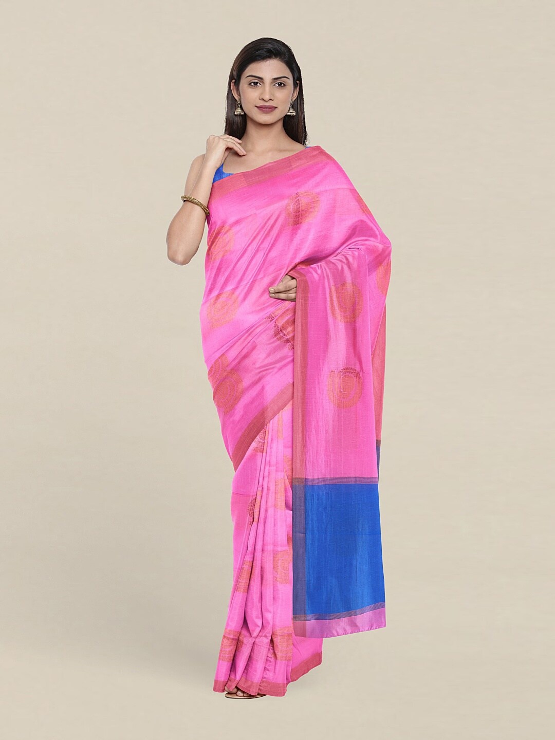 

Pothys Pink & Blue Woven Design Zari Pure Cotton Saree