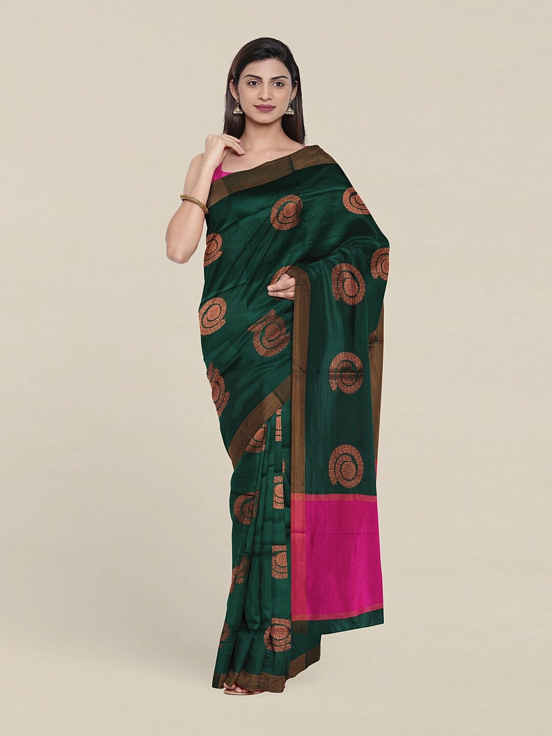 

Pothys Green & Pink Woven Design Zari Pure Cotton Saree