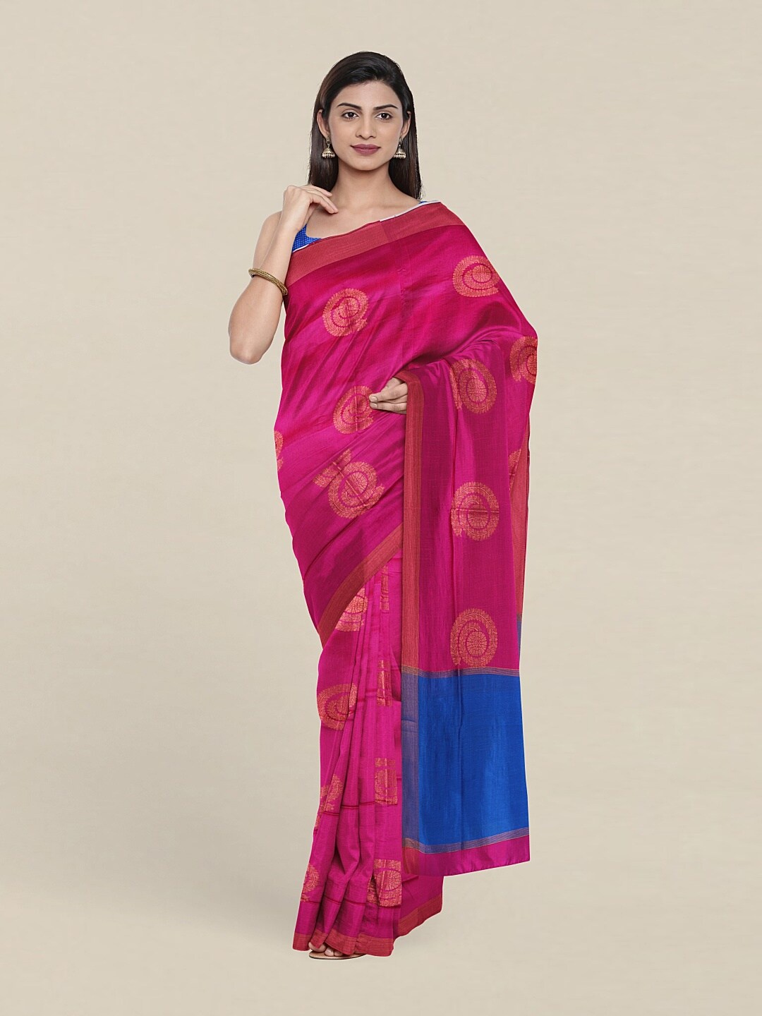 

Pothys Magenta & Blue Woven Design Zari Pure Cotton Saree