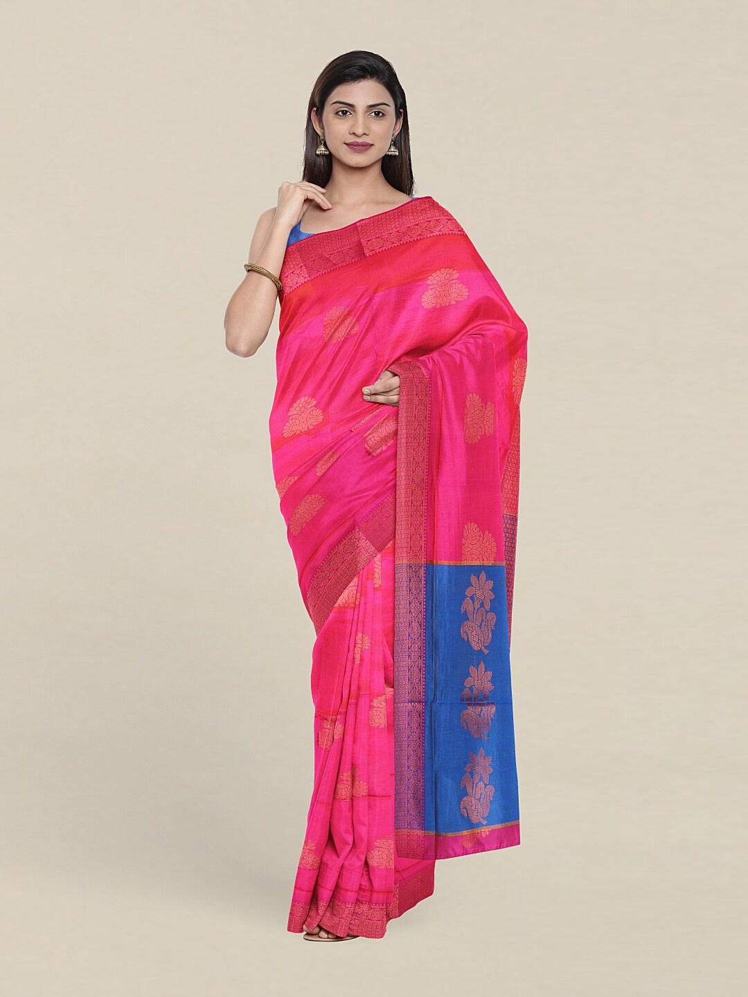 

Pothys Pink & Blue Woven Design Zari Pure Cotton Saree