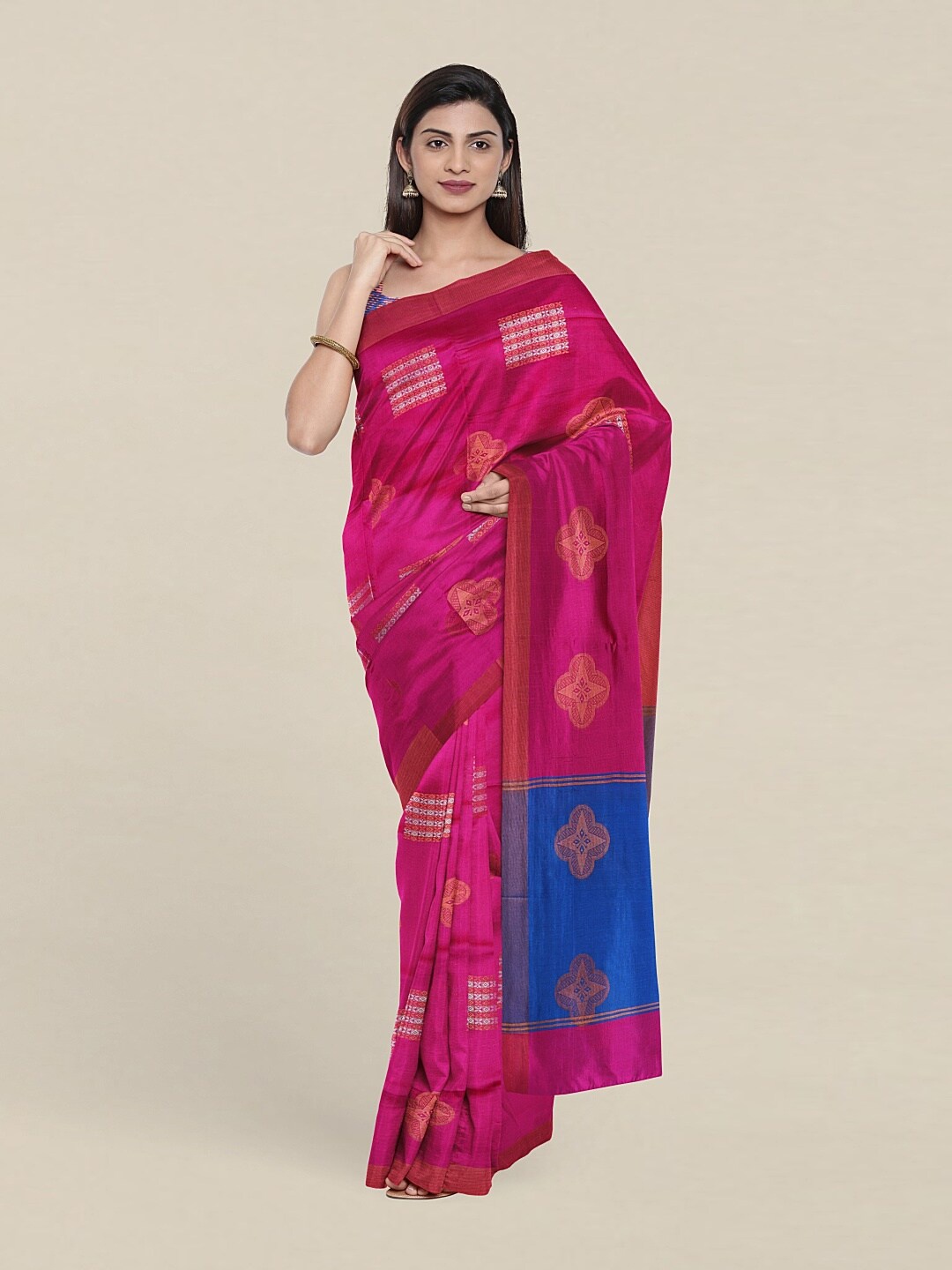 

Pothys Pink & Blue Woven Design Zari Pure Cotton Saree