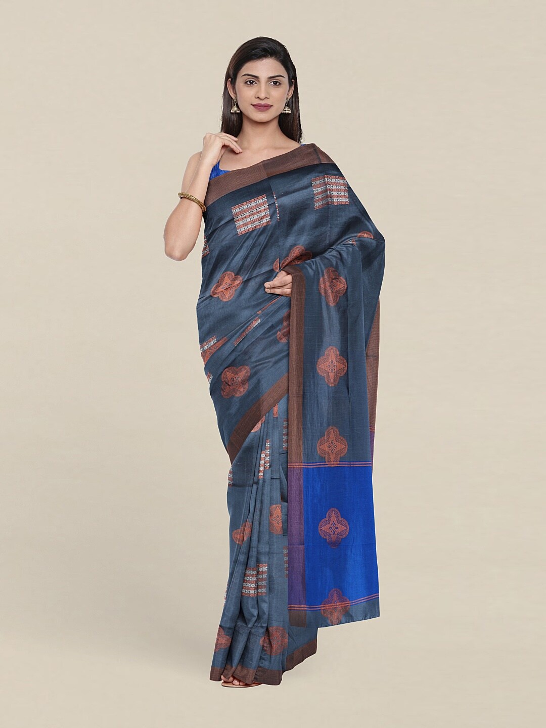 

Pothys Grey & Blue Woven Design Zari Pure Cotton Saree