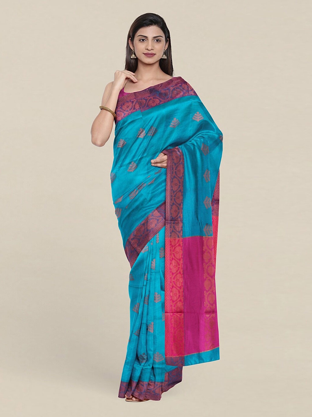 

Pothys Blue & Pink Woven Design Zari Pure Cotton Saree