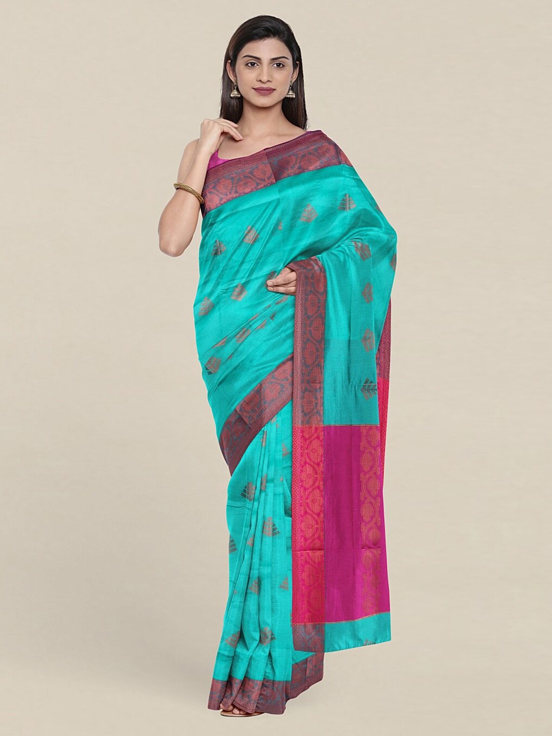 

Pothys Blue & Pink Woven Design Zari Pure Cotton Saree