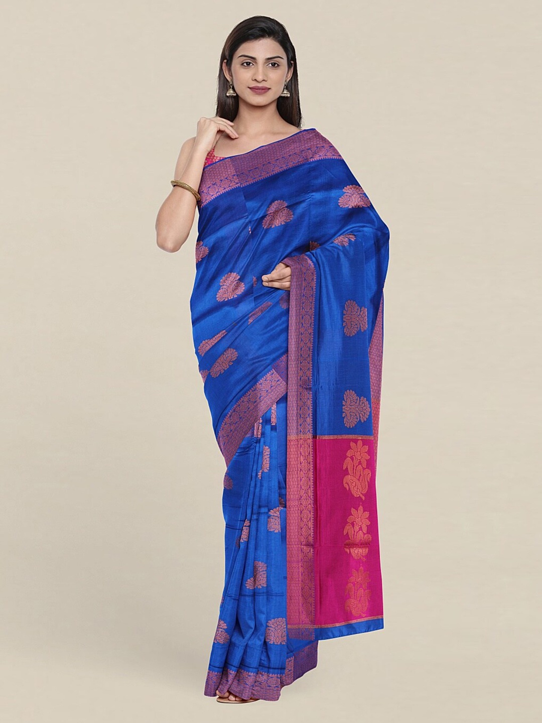 

Pothys Blue & Pink Woven Design Zari Pure Cotton Saree