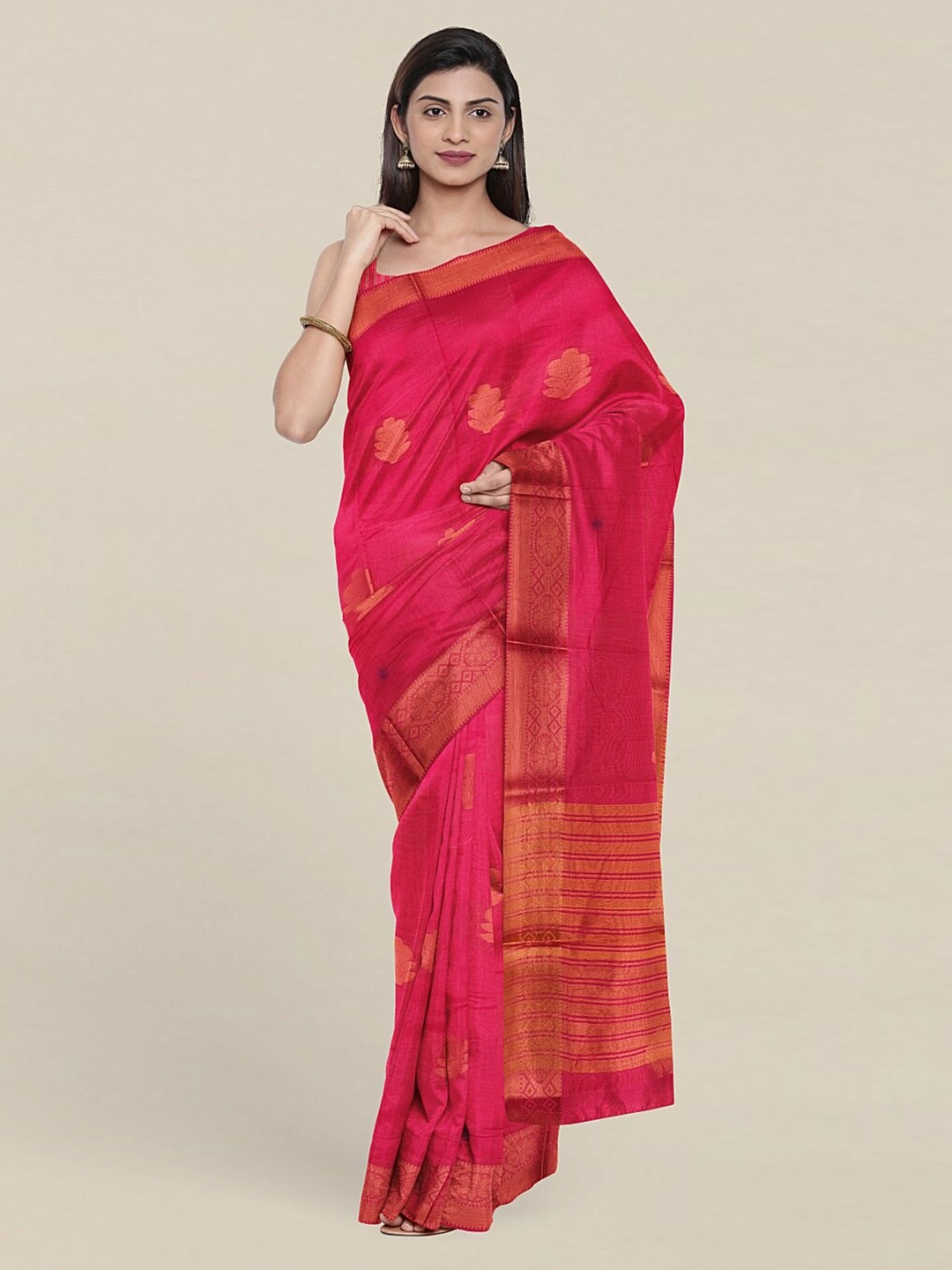 

Pothys Pink & Copper-Toned Woven Design Zari Saree