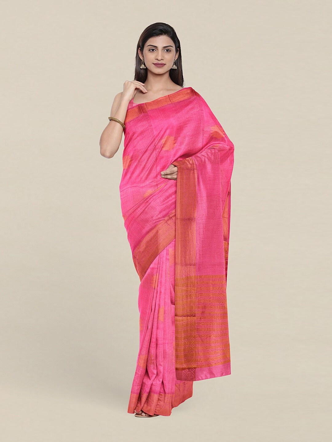 

Pothys Pink & Brown Woven Design Zari Saree