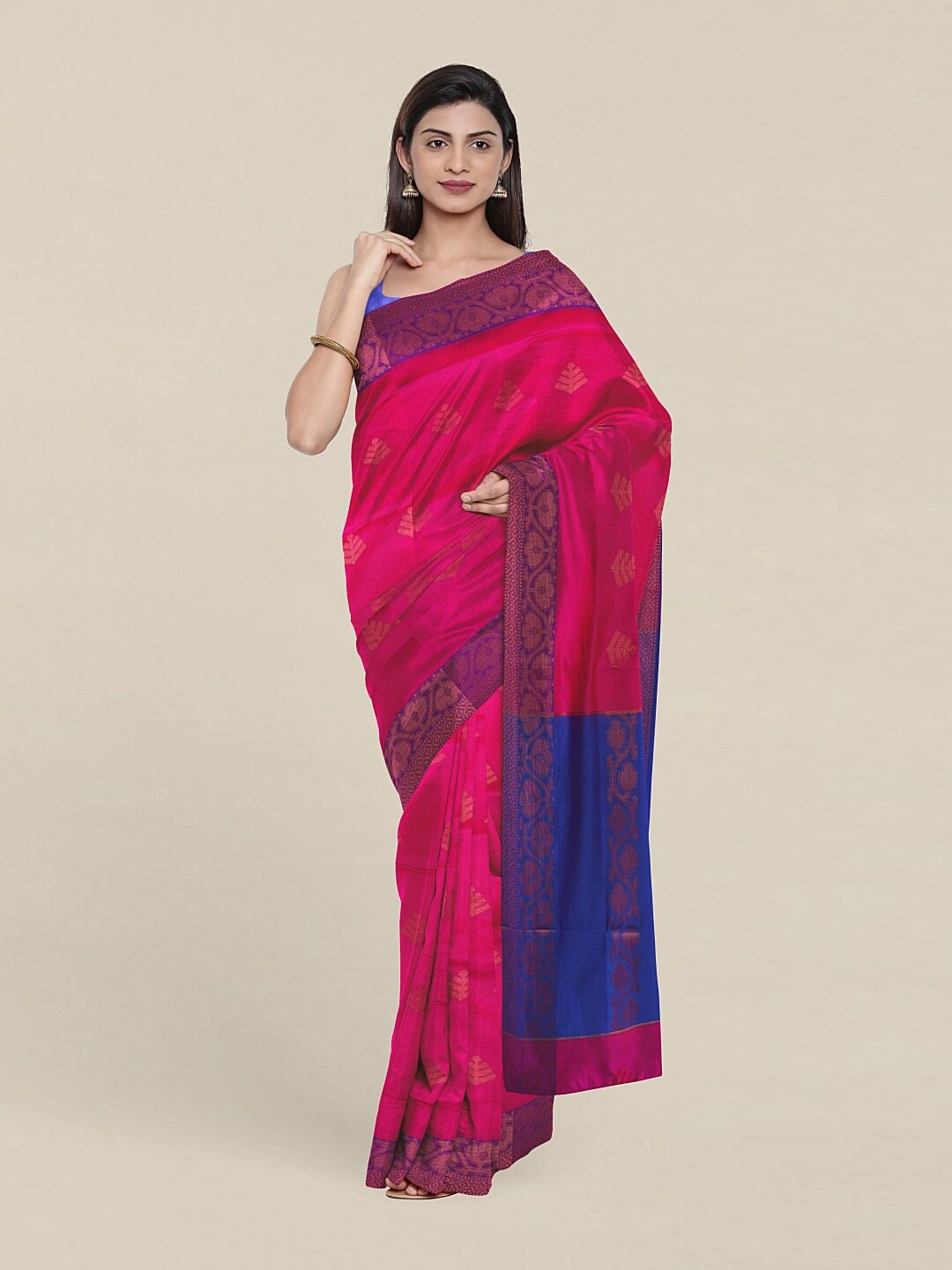 

Pothys Pink & Blue Woven Design Zari Pure Cotton Saree