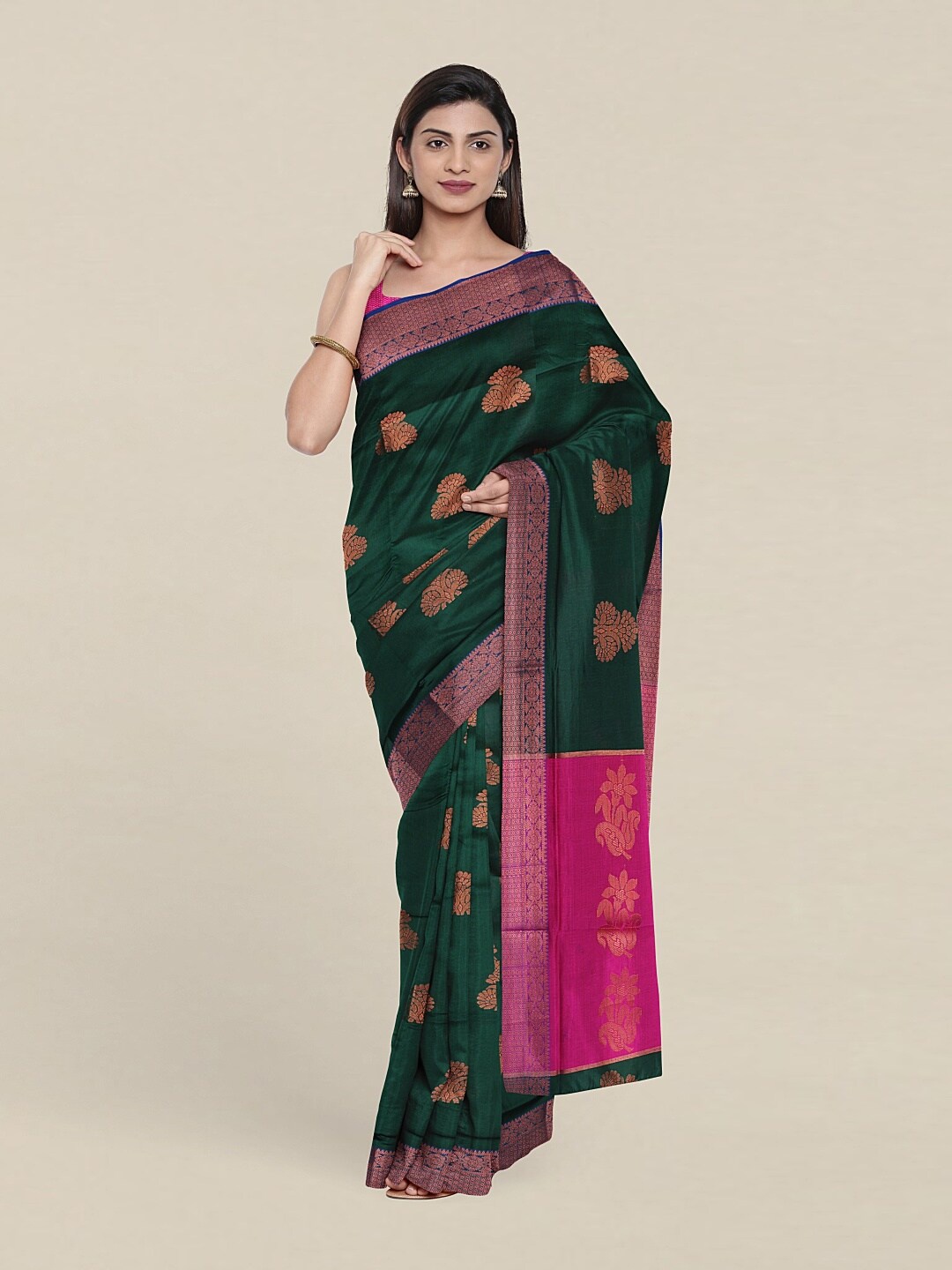 

Pothys Green & Pink Woven Design Zari Pure Cotton Saree