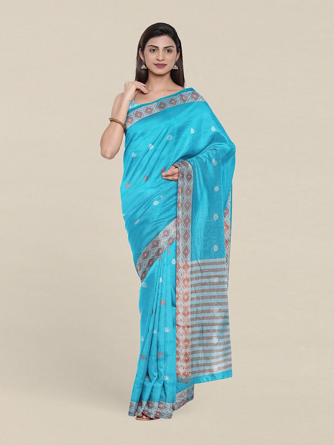 

Pothys Blue & Silver-Toned Woven Design Zari Saree