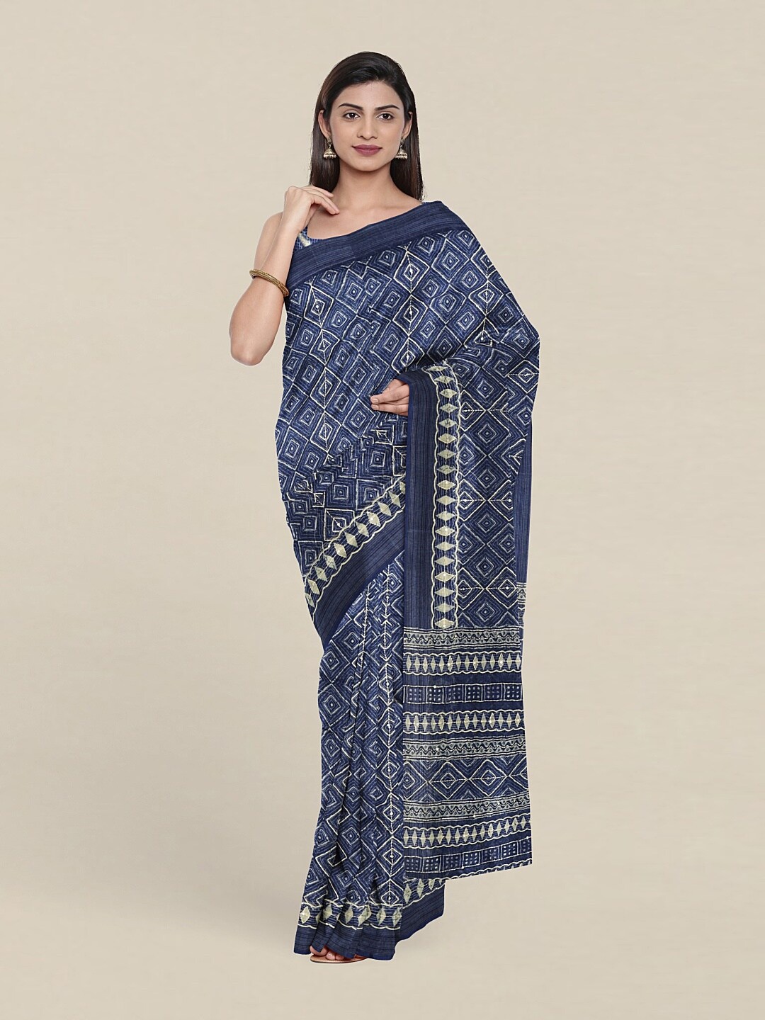 

Pothys Blue & Cream-Coloured Jute Silk Saree