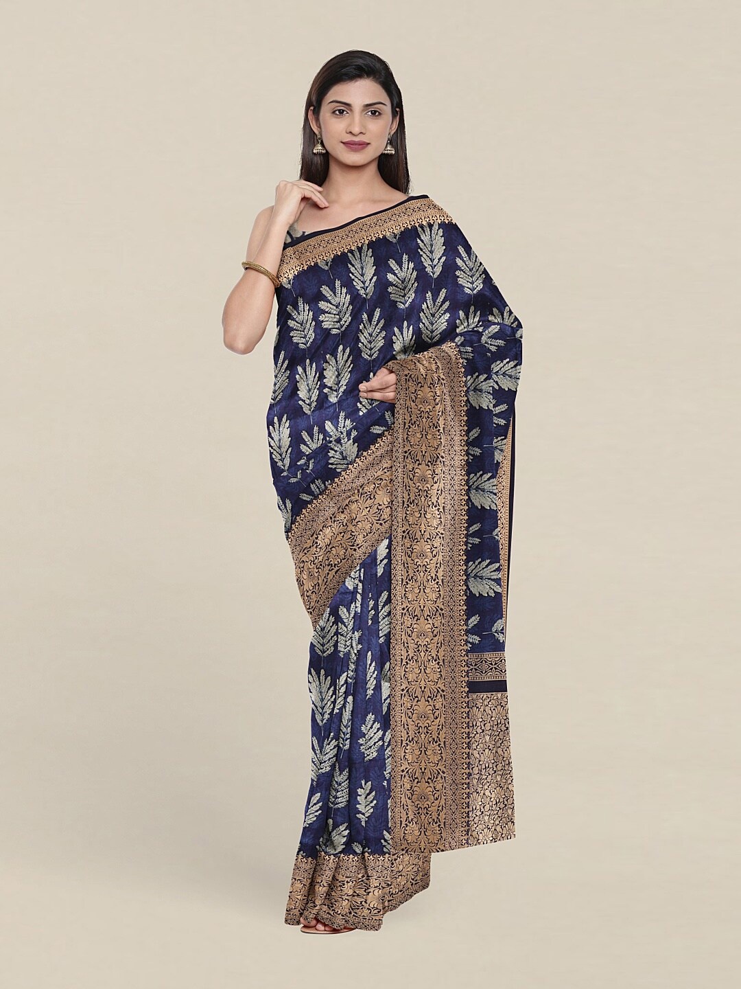 

Pothys Blue & Gold-Toned Ethnic Motifs Zari Art Silk Saree