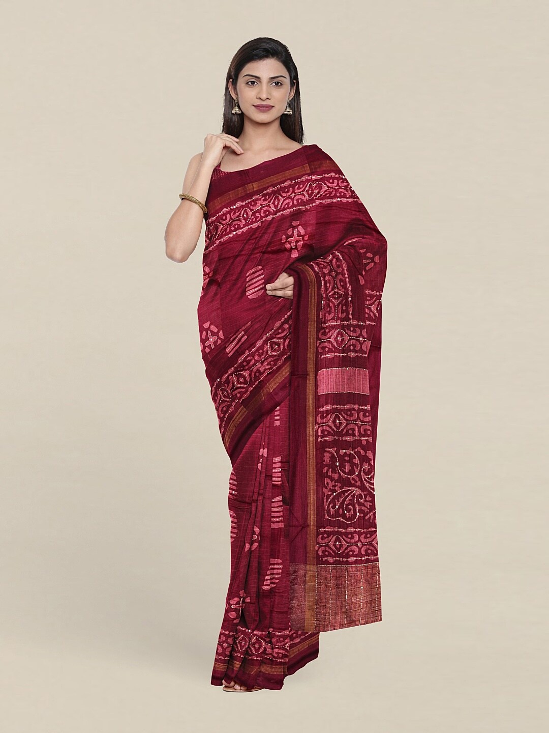 

Pothys Purple & White Ethnic Motifs Jute Silk Saree