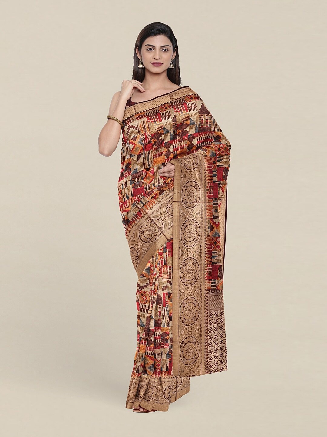 

Pothys Brown & Red Zari Art Silk Saree