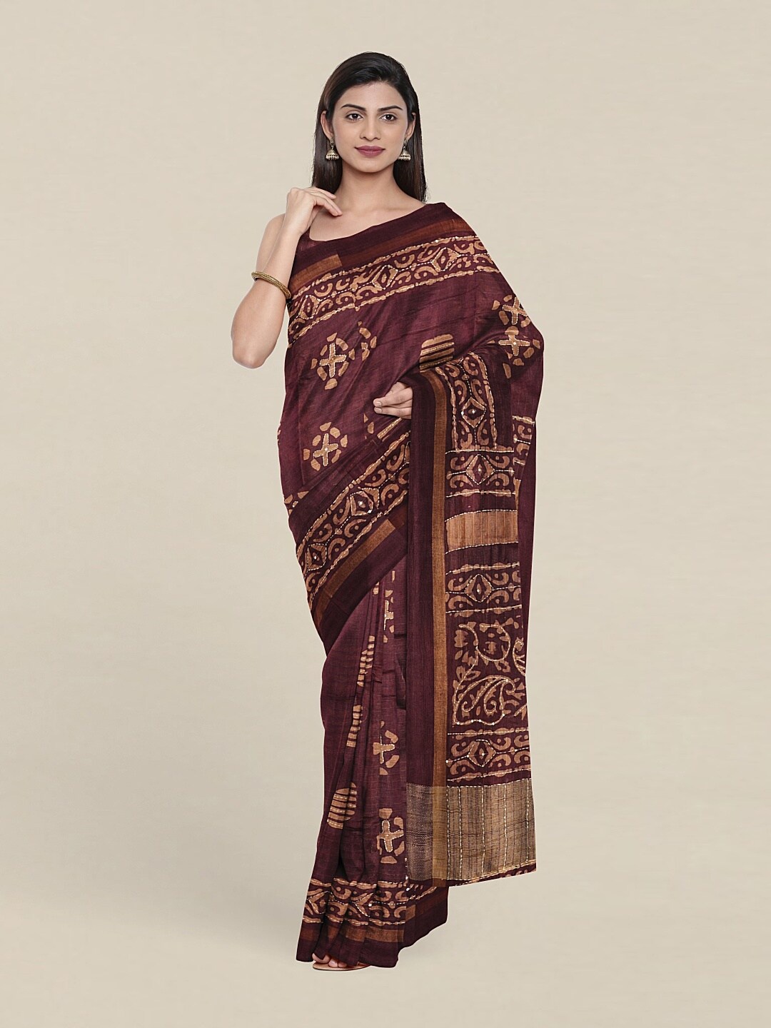 

Pothys Purple & Beige Jute Silk Saree