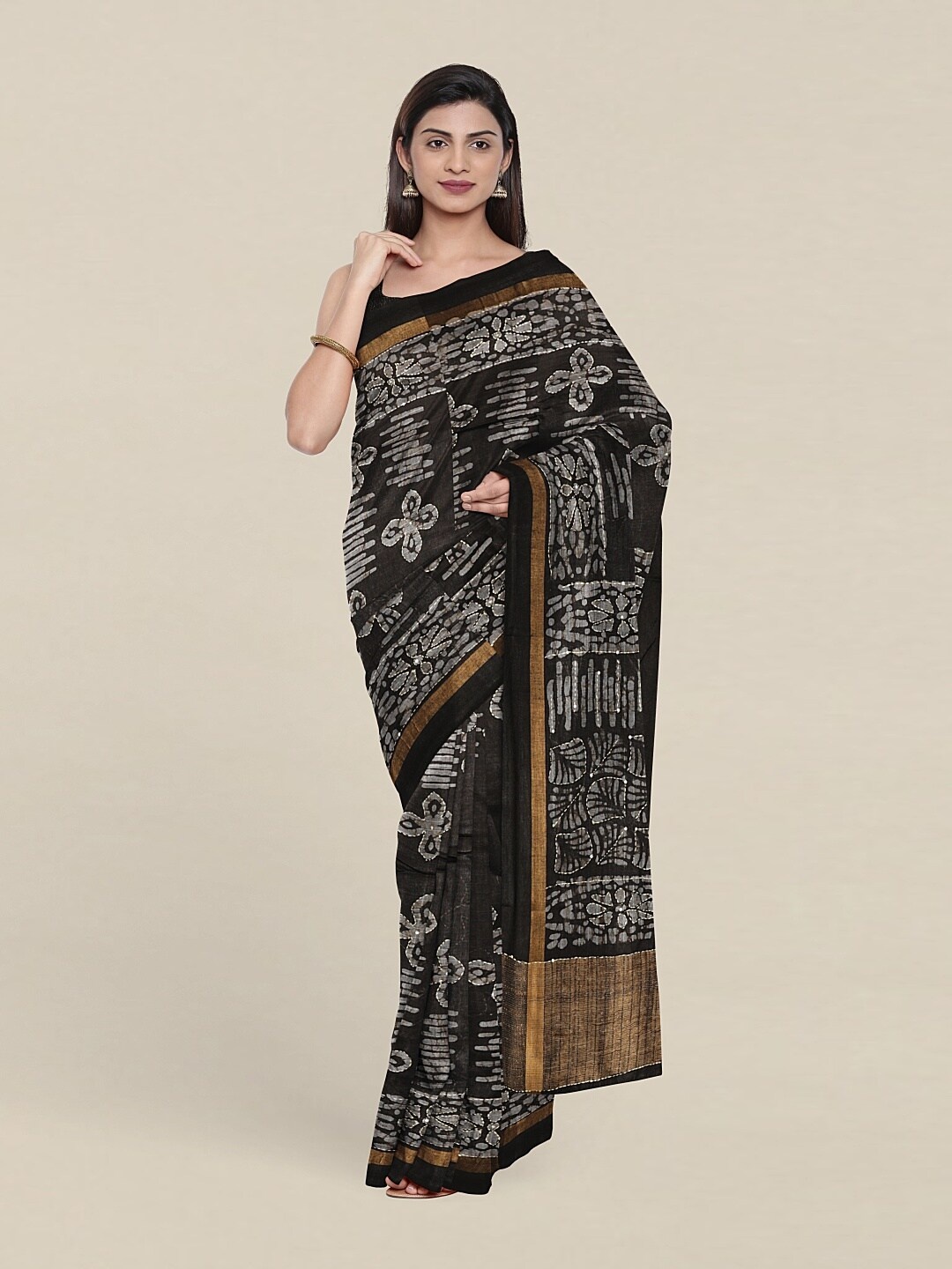 

Pothys Black Bandhani Zari Jute Silk Saree