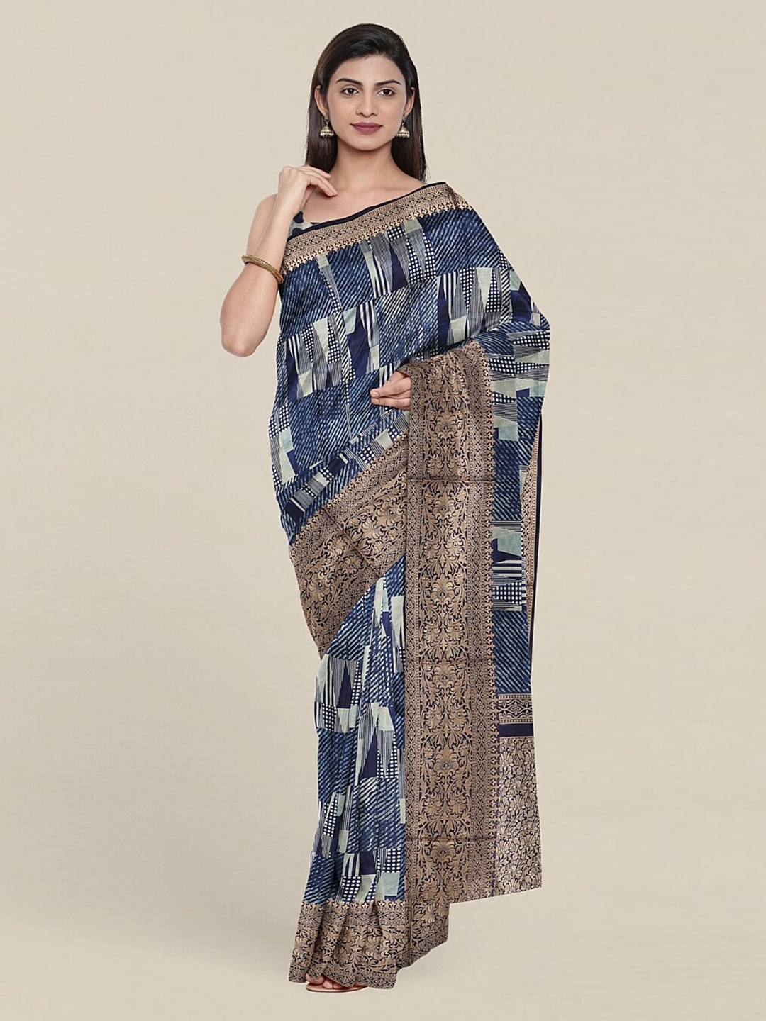 

Pothys Blue & White Printed Zari Art Silk Saree