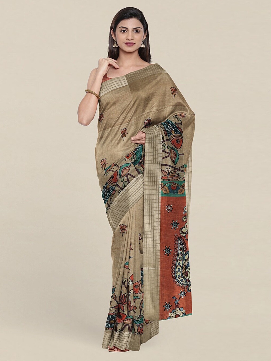 

Pothys Green & Red Ethnic Motifs Art Silk Saree