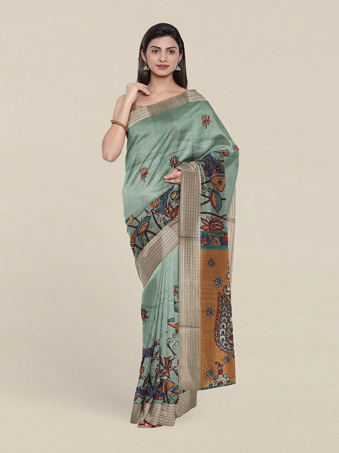 

Pothys Green & Blue Kalamkari Art Silk Saree
