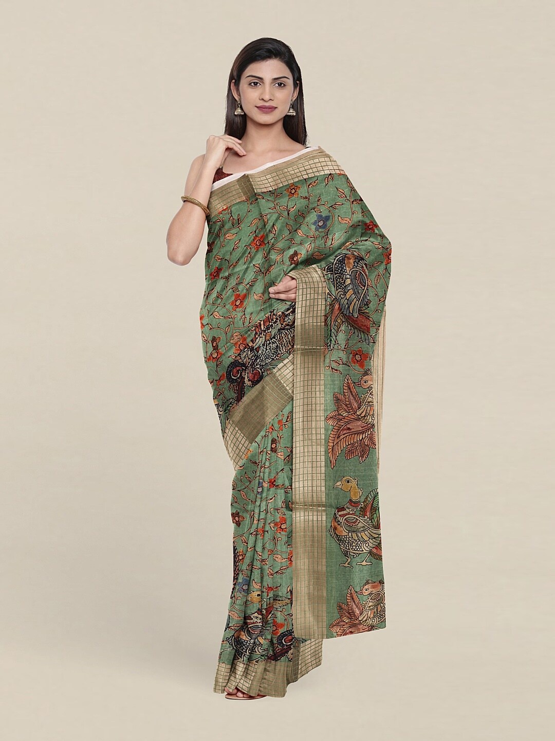 

Pothys Green & Copper-Toned Ethnic Motifs Zari Art Silk Saree