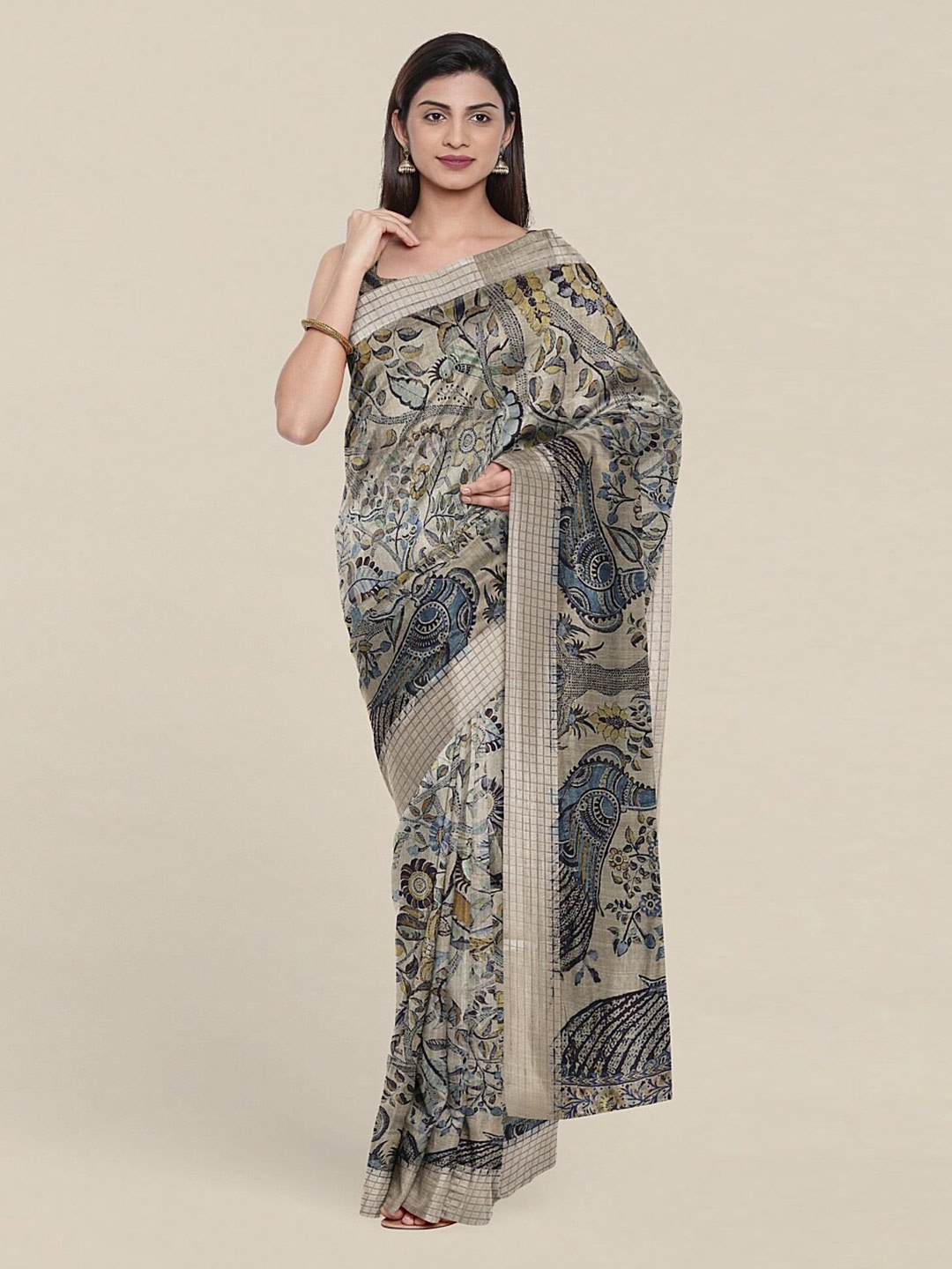 

Pothys Green & Copper-Toned Kalamkari Art Silk Saree