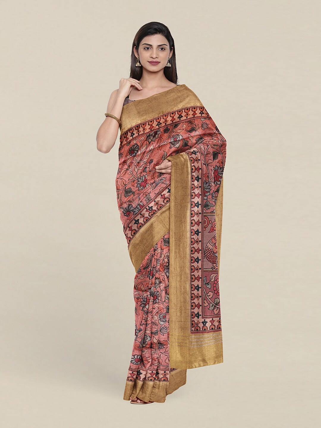 

Pothys Pink & Mauve Floral Art Silk Saree