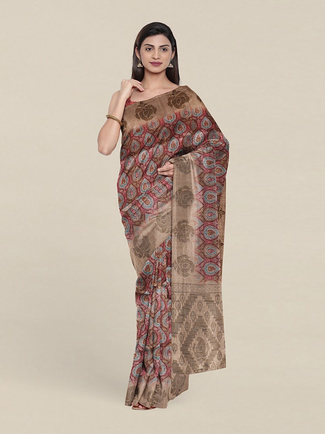 

Pothys Pink & Blue Ethnic Motifs Art Silk Saree