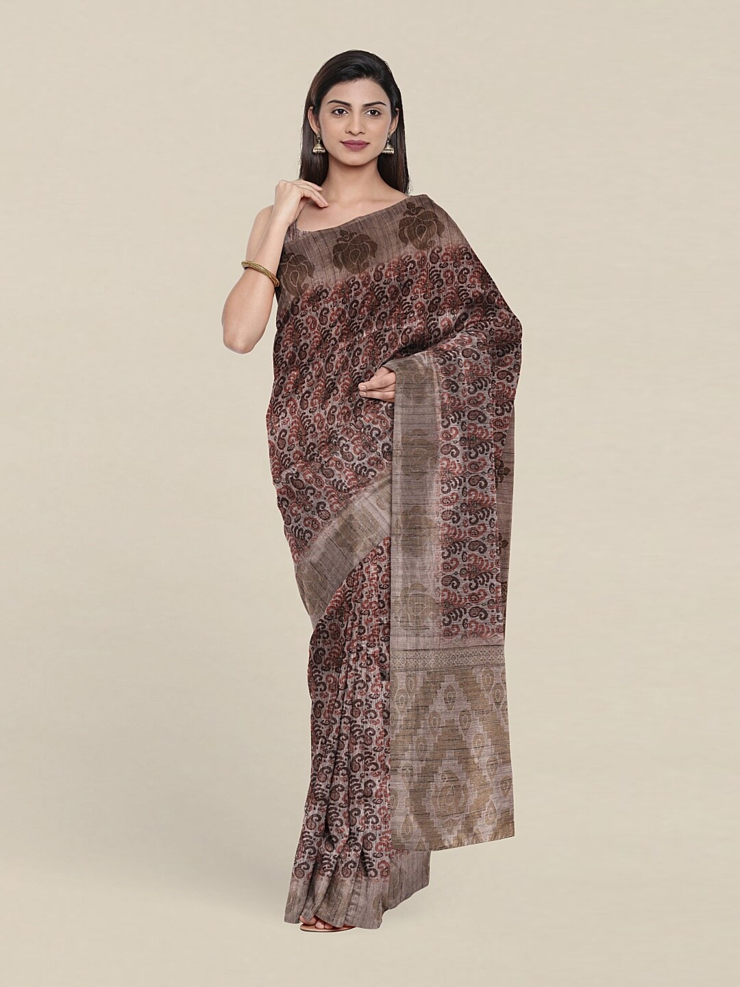 

Pothys Mauve & Brown Kalamkari Art Silk Saree