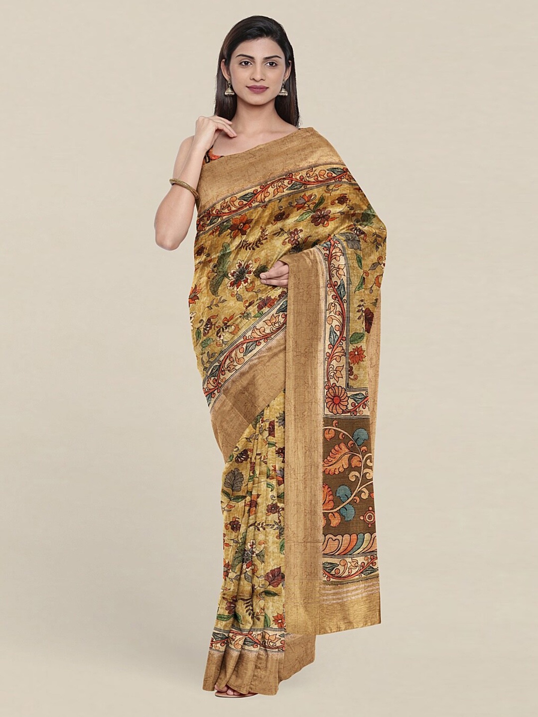 

Pothys Yellow & Green Floral Art Silk Saree