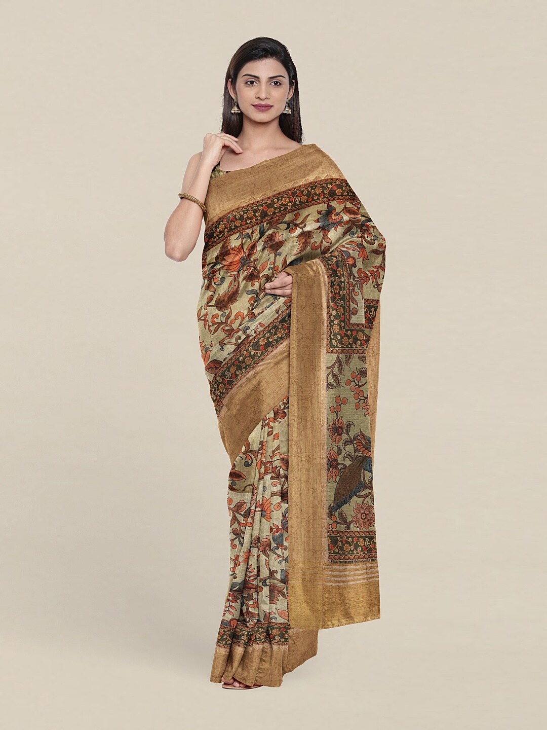 

Pothys Beige & Orange Floral Art Silk Saree