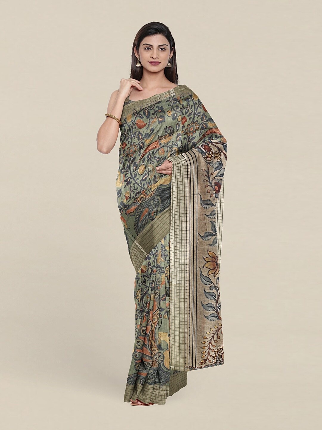 

Pothys Green & Copper-Toned Ethnic Motifs Zari Art Silk Saree