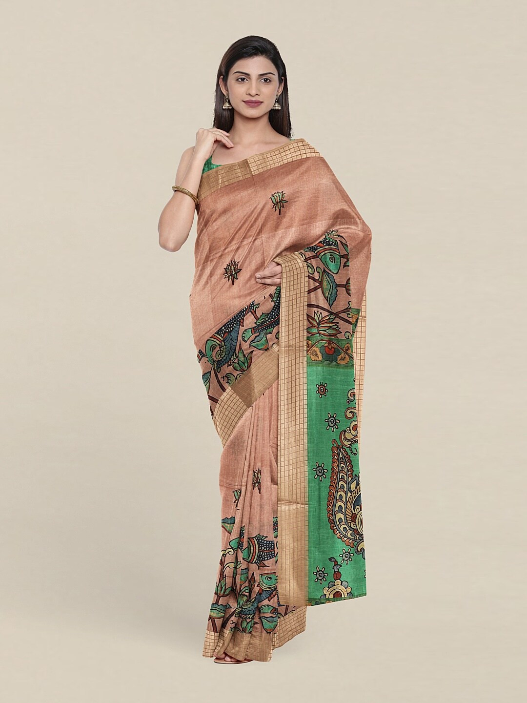 

Pothys Mauve & Green Ethnic Motifs Art Silk Saree
