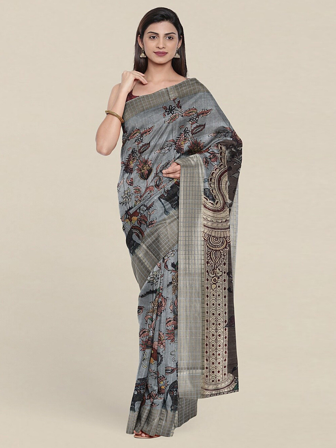 

Pothys Grey & Black Ethnic Motifs Art Silk Saree