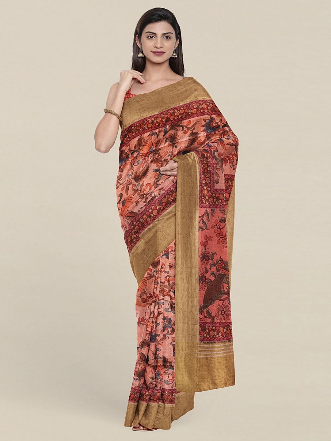 

Pothys Pink & Orange Floral Art Silk Saree
