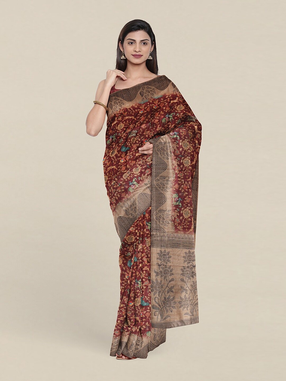

Pothys Maroon & Grey Floral Zari Art Silk Saree