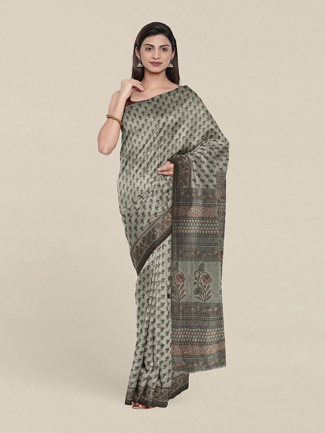 

Pothys Grey & Brown Ethnic Motifs Art Silk Saree