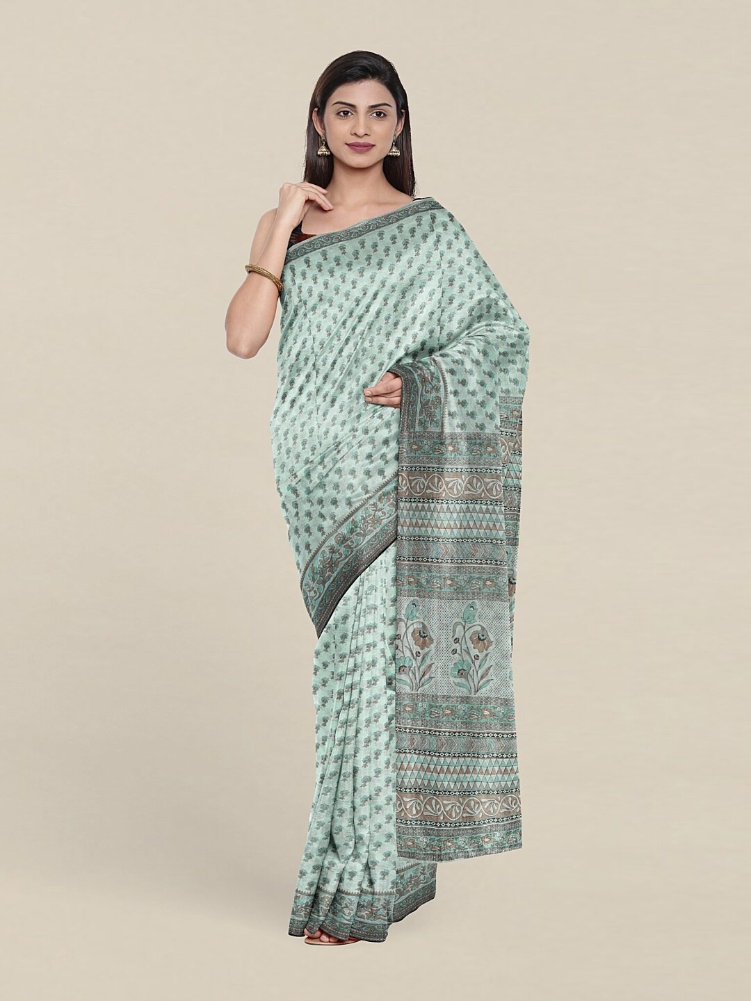 

Pothys Blue & Green Floral Art Silk Saree
