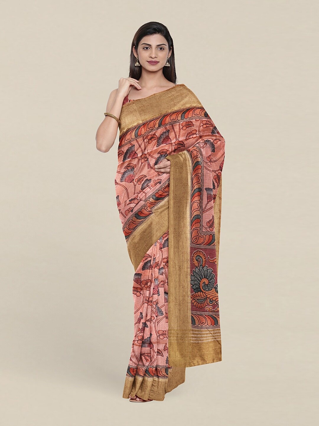 

Pothys Pink & Grey Floral Art Silk Saree