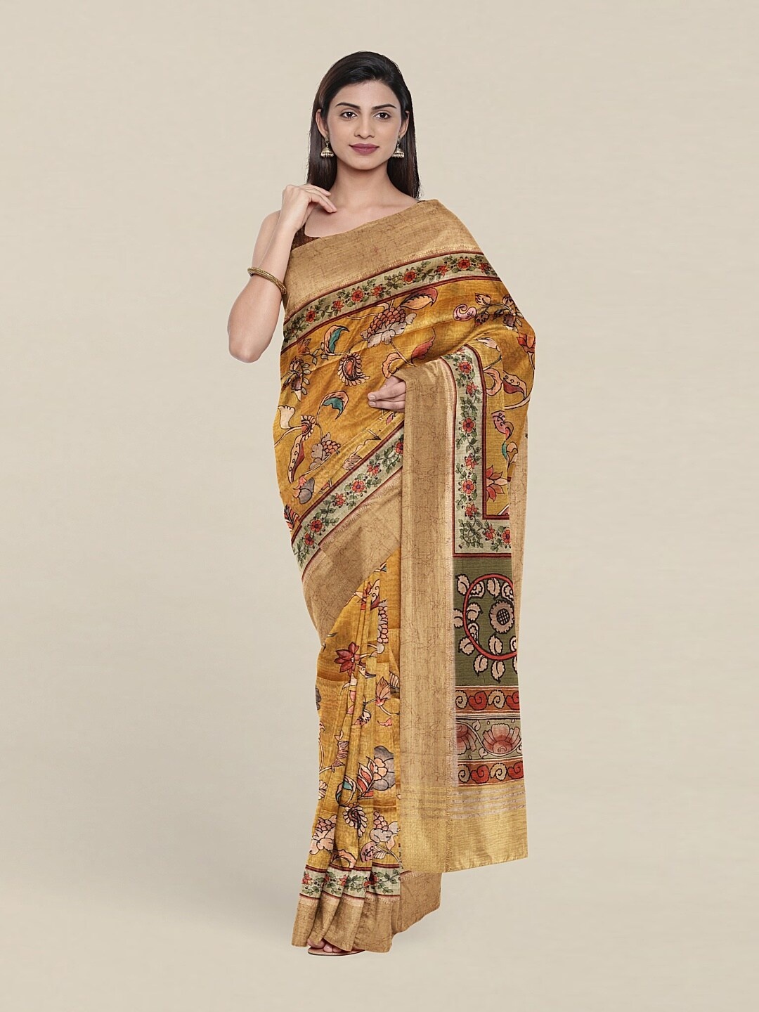 

Pothys Yellow & Orange Ethnic Motifs Art Silk Saree