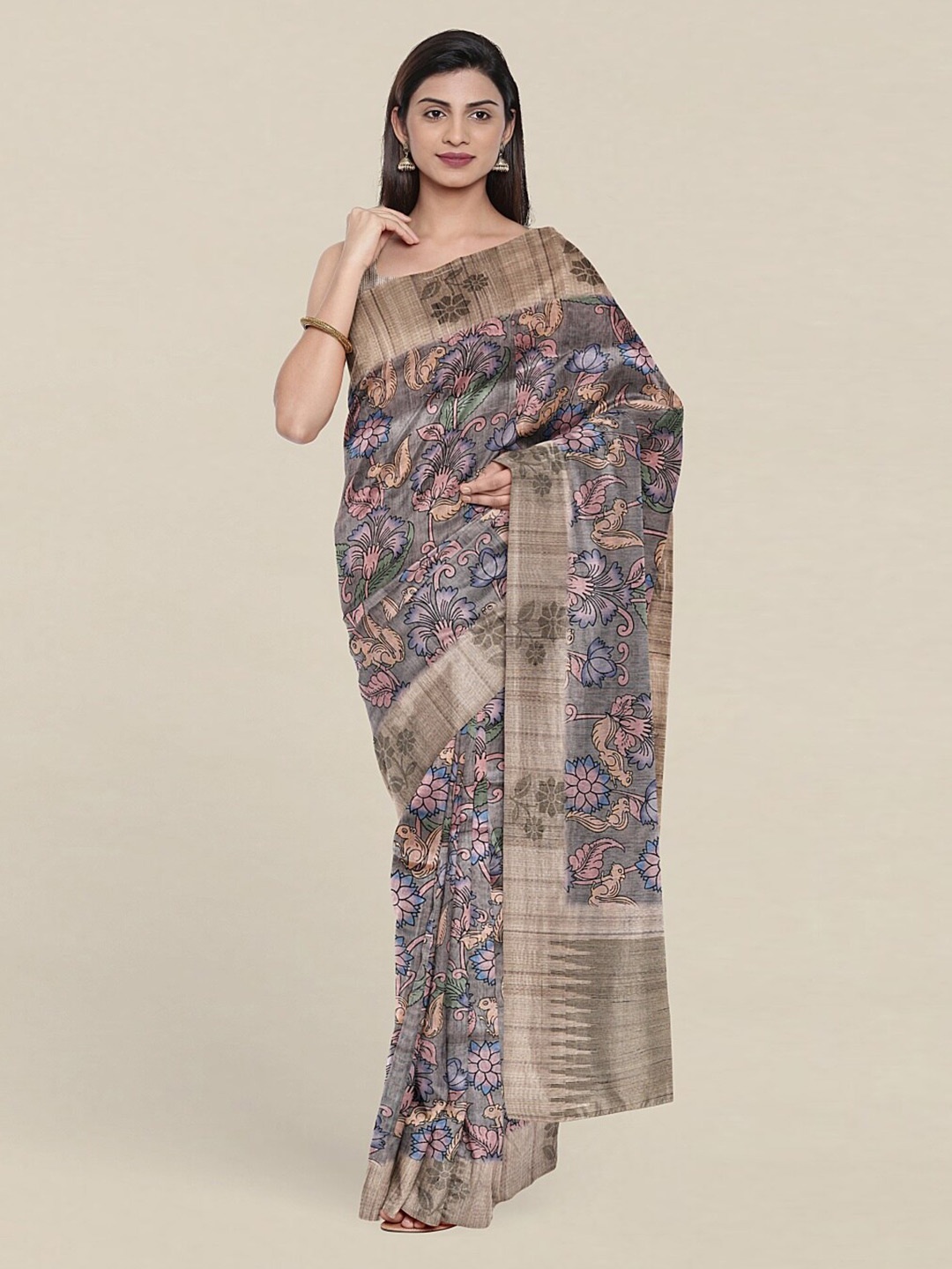 

Pothys Grey & Blue Floral Art Silk Saree