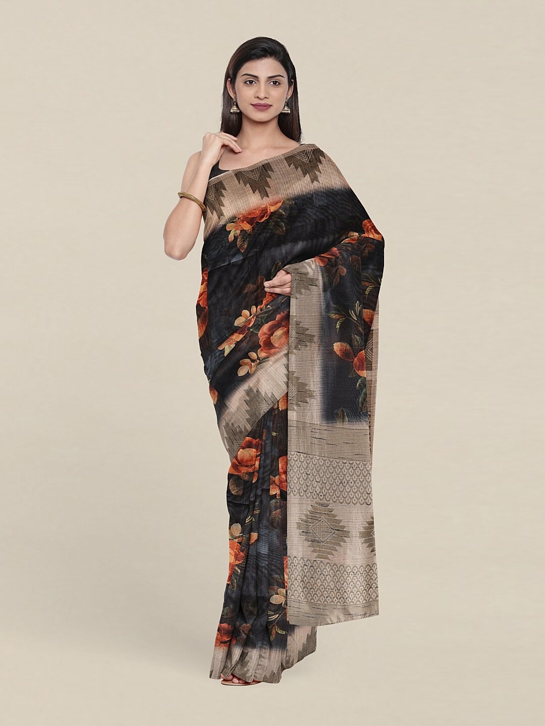 

Pothys Black & Blue Floral Zari Art Silk Saree