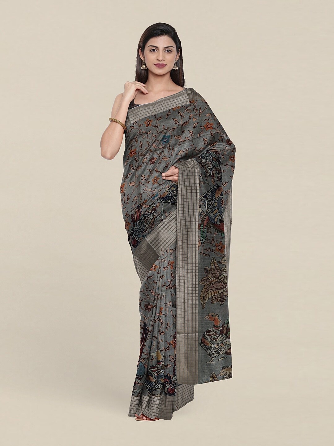 

Pothys Grey & Blue Ethnic Motifs Zari Art Silk Saree