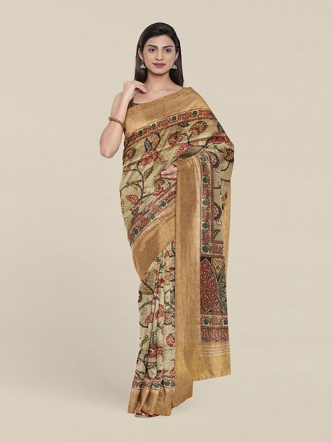 

Pothys Green & Orange Ethnic Motifs Art Silk Saree