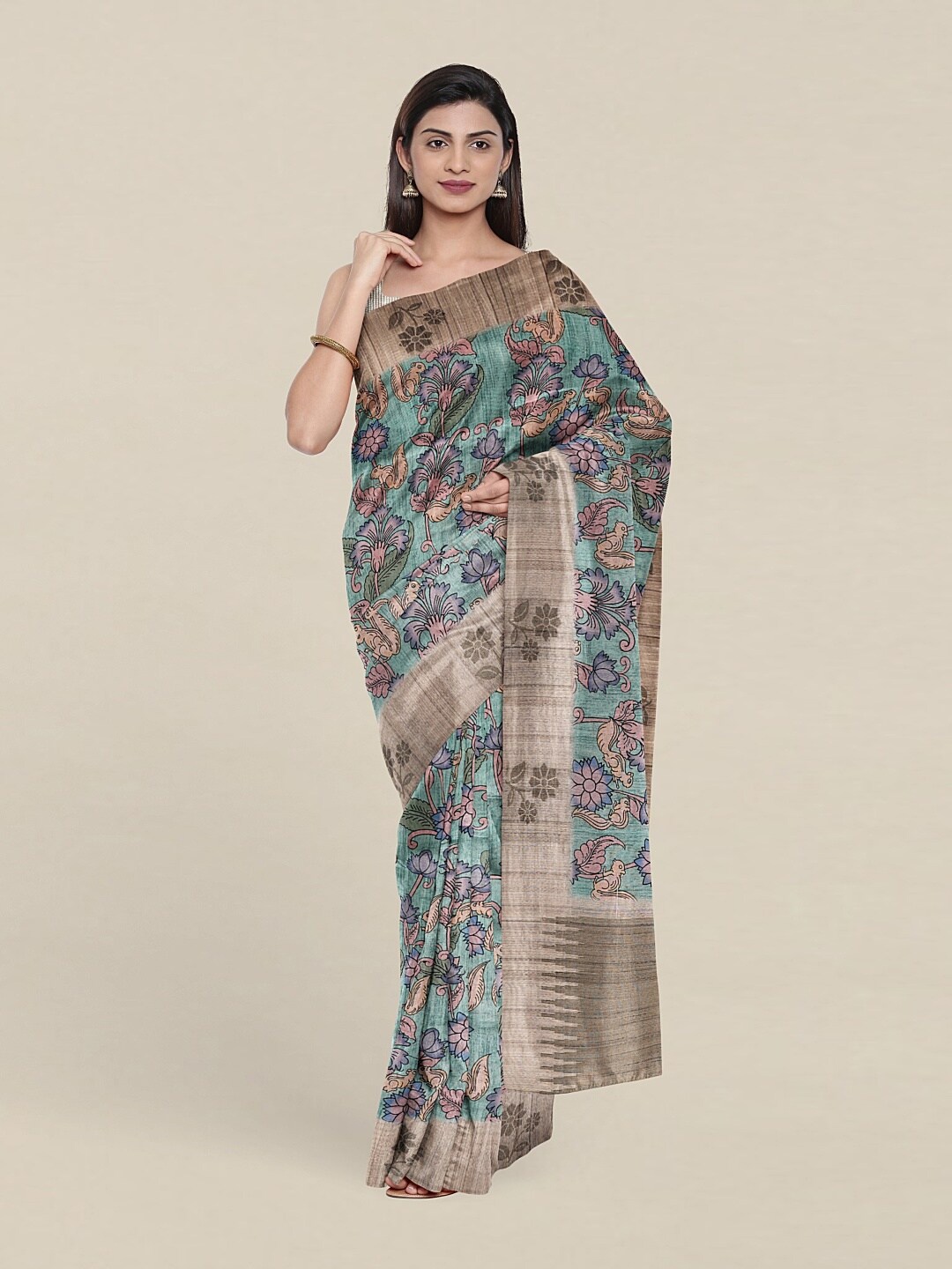 

Pothys Green & Purple Floral Art Silk Saree