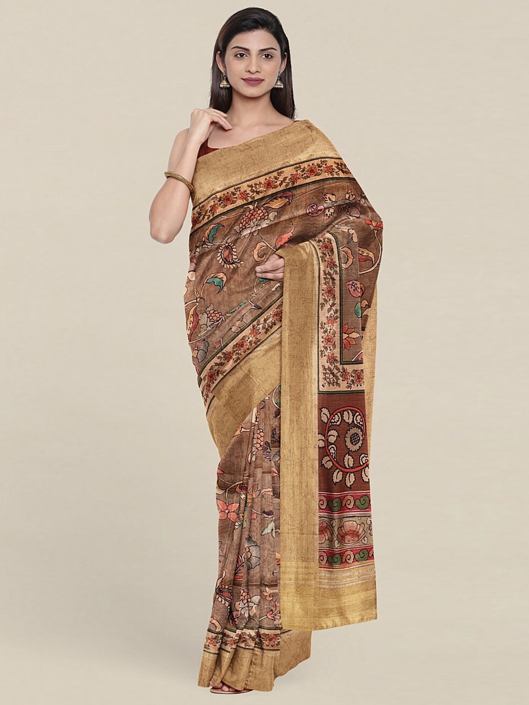 

Pothys Brown & Blue Floral Art Silk Saree