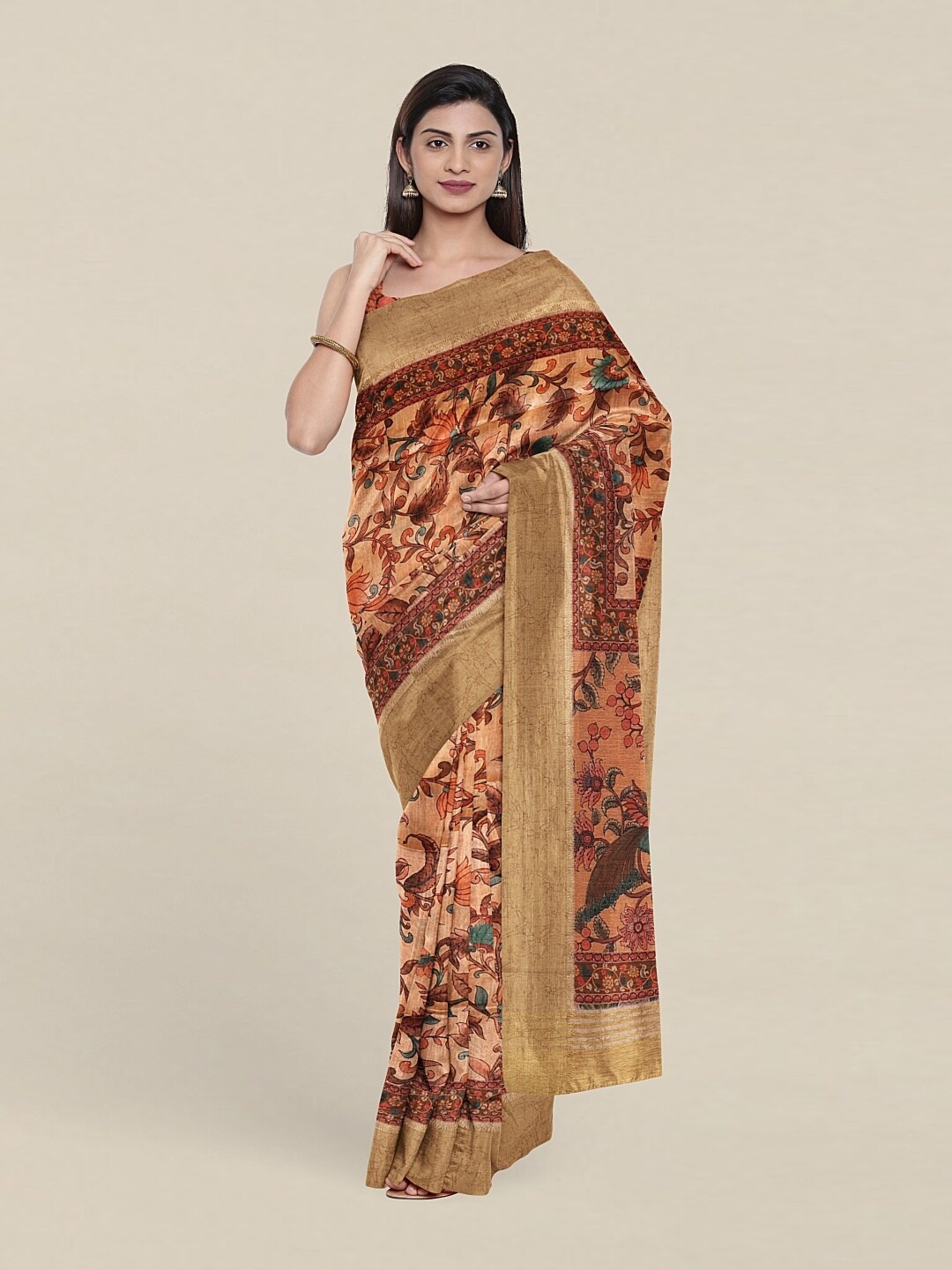 

Pothys Peach-Coloured & Brown Art Silk Saree