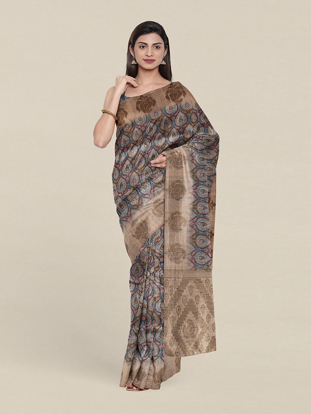 

Pothys Blue & Peach-Coloured Paisley Art Silk Saree