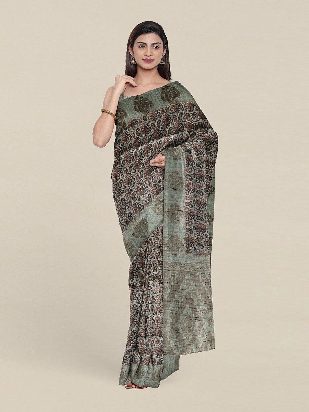 

Pothys Green & Brown Paisley Art Silk Saree