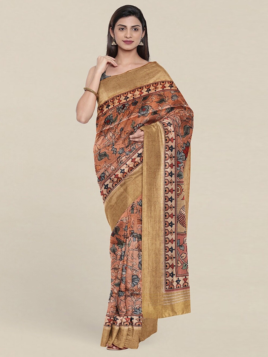 

Pothys Peach-Coloured & Grey Kalamkari Art Silk Saree