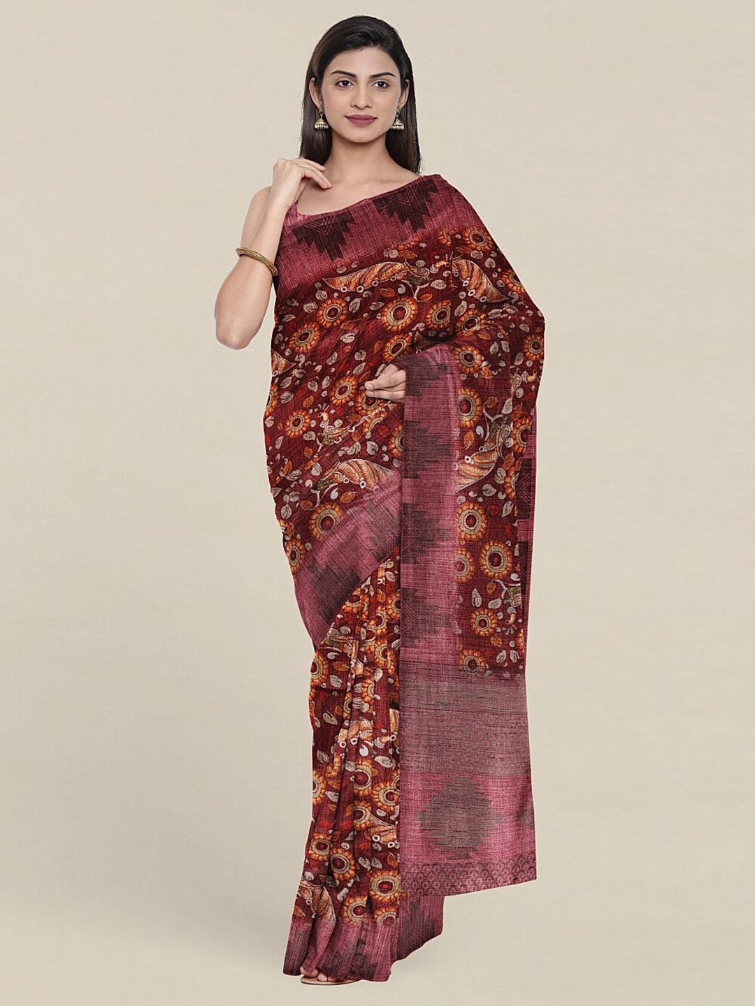 

Pothys Purple & Orange Floral Art Silk Saree